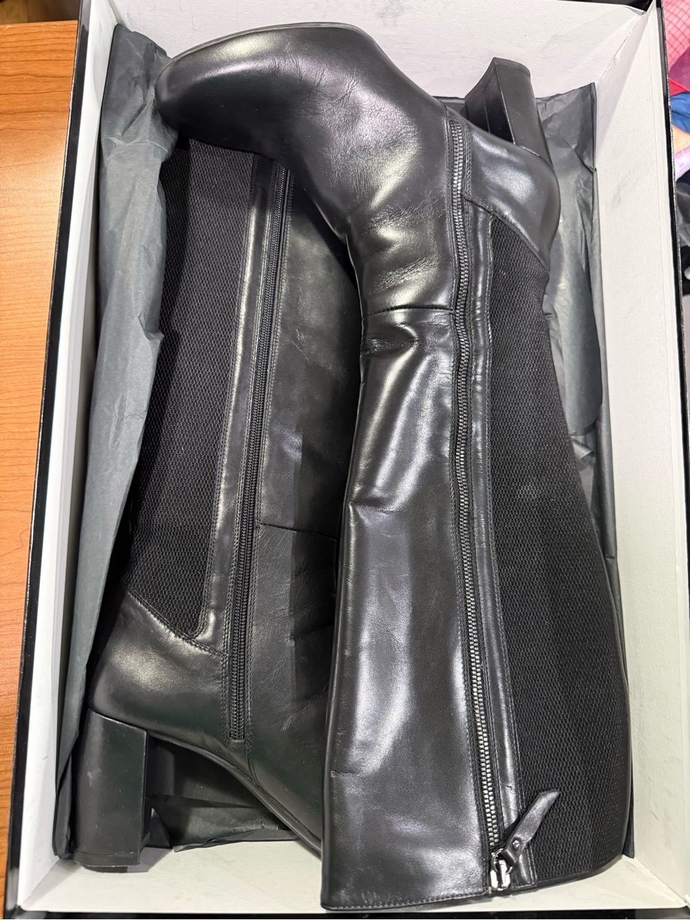 Aquatalia Black Leather Heeled Knee Boots with Side Zip
